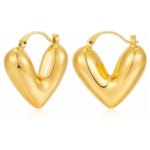 Brinco Argola Coração Dourado Chunky