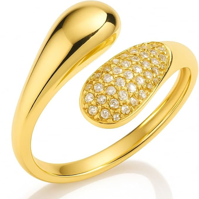 Anel Gota Dupla Cravejado com Zircônia Dourado