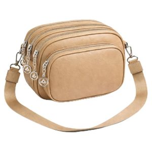 Bolsa Transversal Bege com 4 Zíperes e Alça Removível