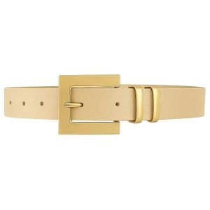 Cinto Feminino Bege com Fivela Dourada Brilhante