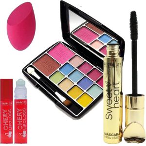 Kit Maquiagem Juvenil Completo com Máscara de Cílios, Paleta, Gloss e Esponja