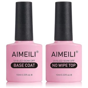 Kit AIMEILI Base Coat + No Wipe Top Coat em Gel 2x10ml