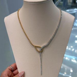 Colar Gravatinha Bicolor com Esferas e Zircônias