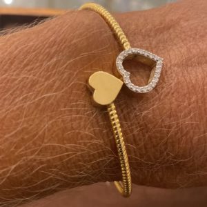 Bracelete Aberto Corações Liso e Cravejado